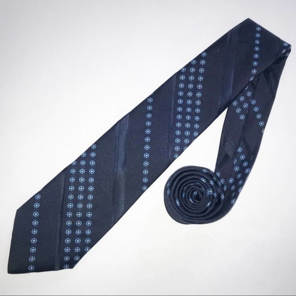 Christian Dior Vintage Navy Printed Satin Neck Tie
